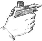 Рис. 60. Положение пистолета и магазина в руке по команде «Оружие - к осмотру»